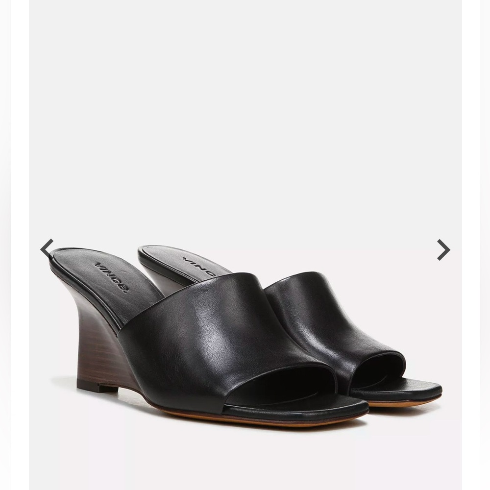 Vince Black Pia Leather Wedge Sandals